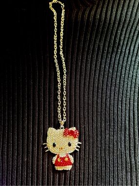 Hello Kitty Gold-Tone Necklace with Red Crystal Bow and Dress